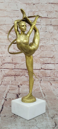 Signed Original Aldo Vitaleh Gymnast Sport Trophy Genuine Bronze Sculpture Figurine