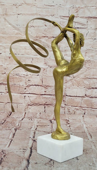 Signed Original Aldo Vitaleh Gymnast Sport Trophy Genuine Bronze Sculpture Figurine