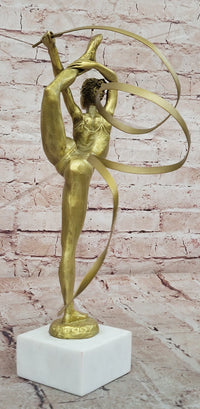 Signed Original Aldo Vitaleh Gymnast Sport Trophy Genuine Bronze Sculpture Figurine