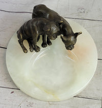 French Bulldog Pug Bronze & Onyx Stone Key Card Holder Tray
