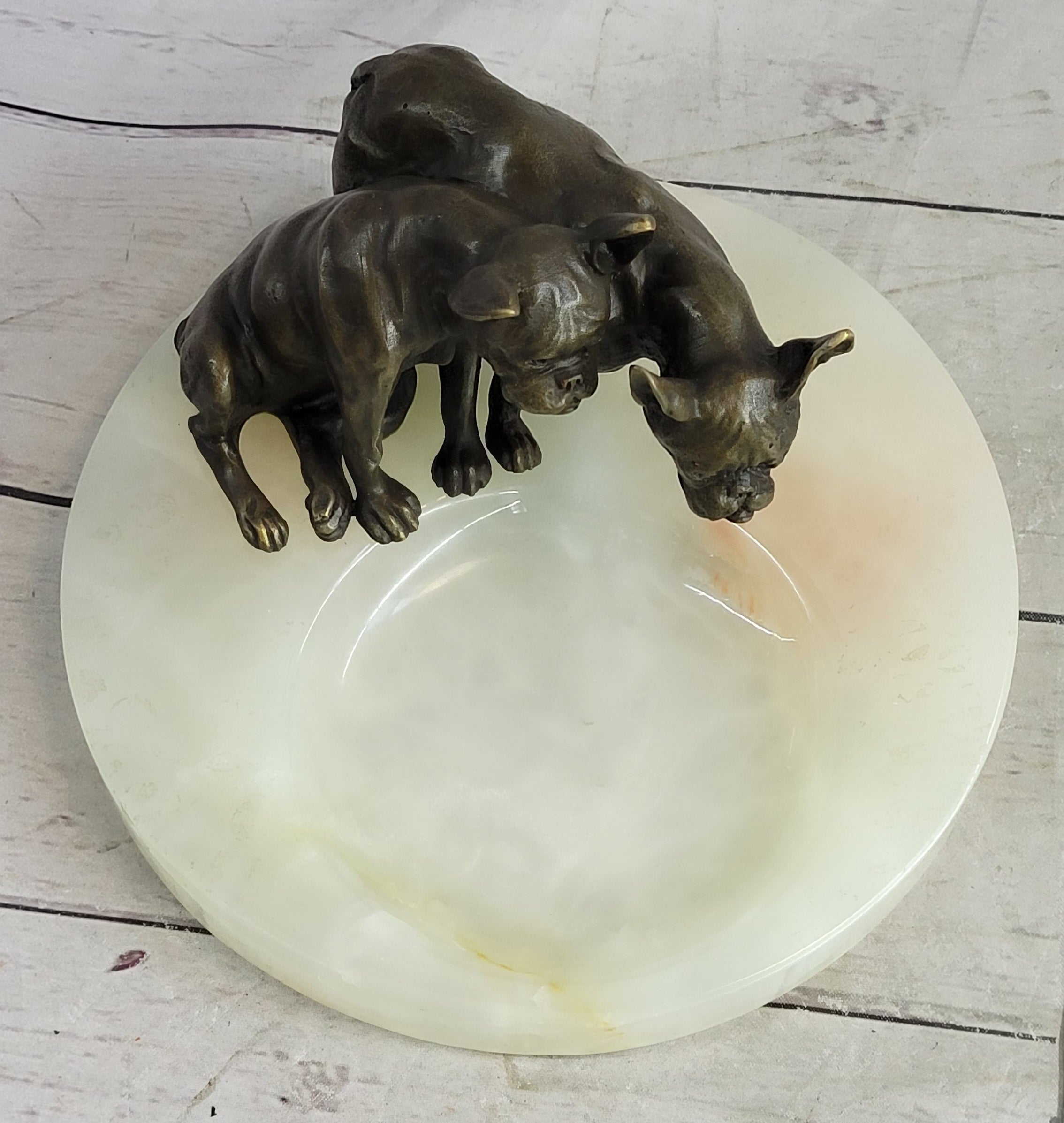 French Bulldog Pug Bronze & Onyx Stone Key Card Holder Tray