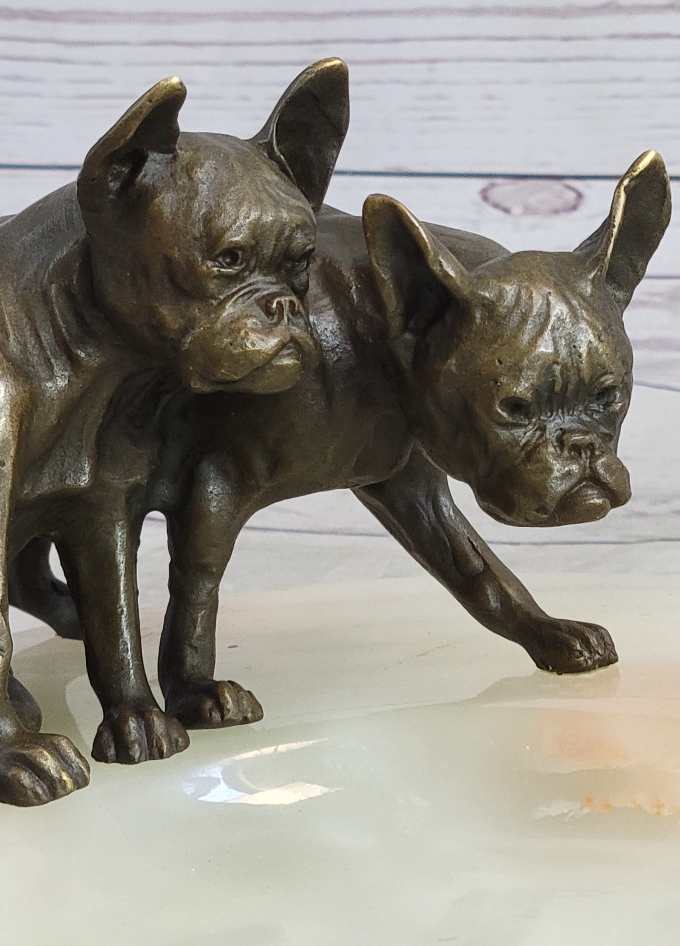 French Bulldog Pug Bronze & Onyx Stone Key Card Holder Tray