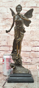 Signed Fairy with Flower Genuine Bronze Sculpture Romantic Gesture Statue