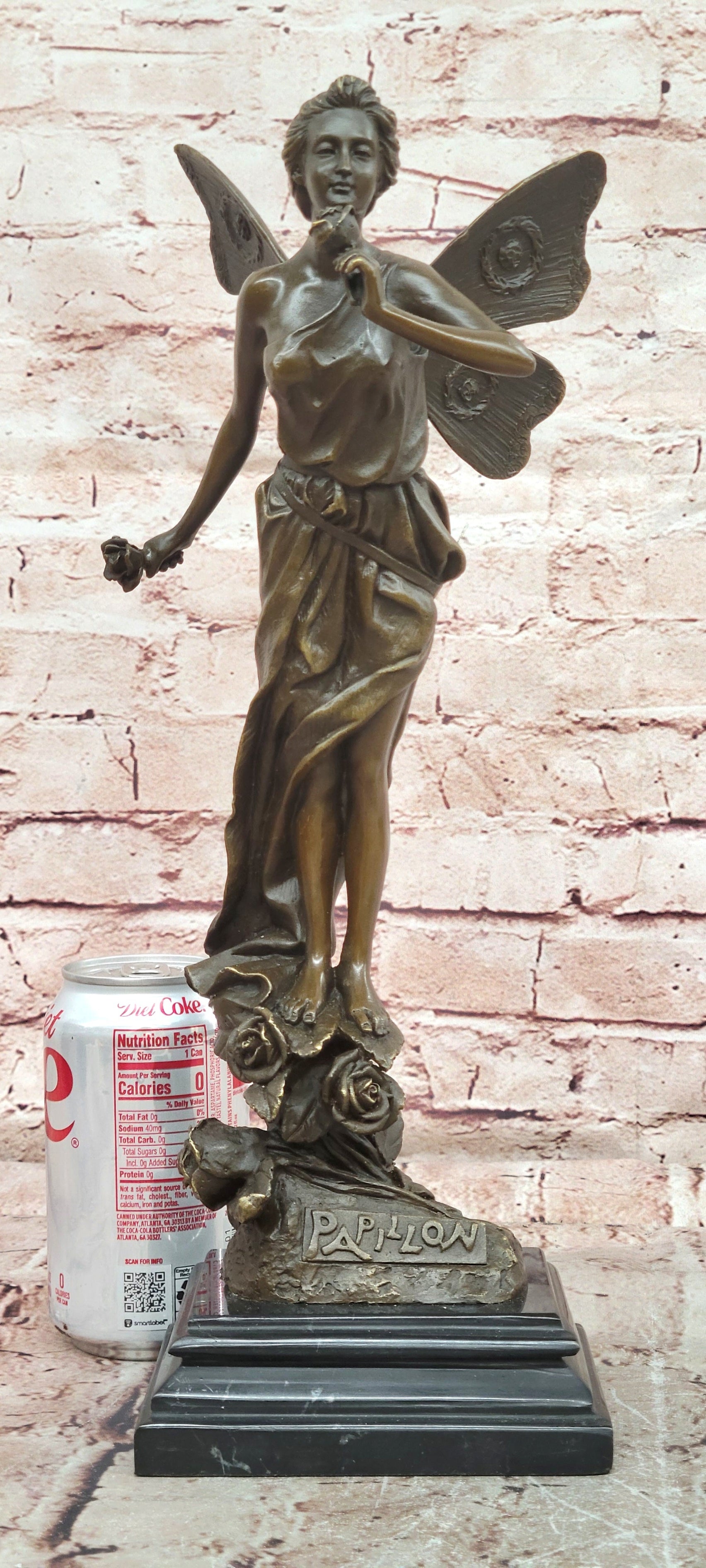 Signed Fairy with Flower Genuine Bronze Sculpture Romantic Gesture Statue