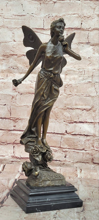 Signed Fairy with Flower Genuine Bronze Sculpture Romantic Gesture Statue