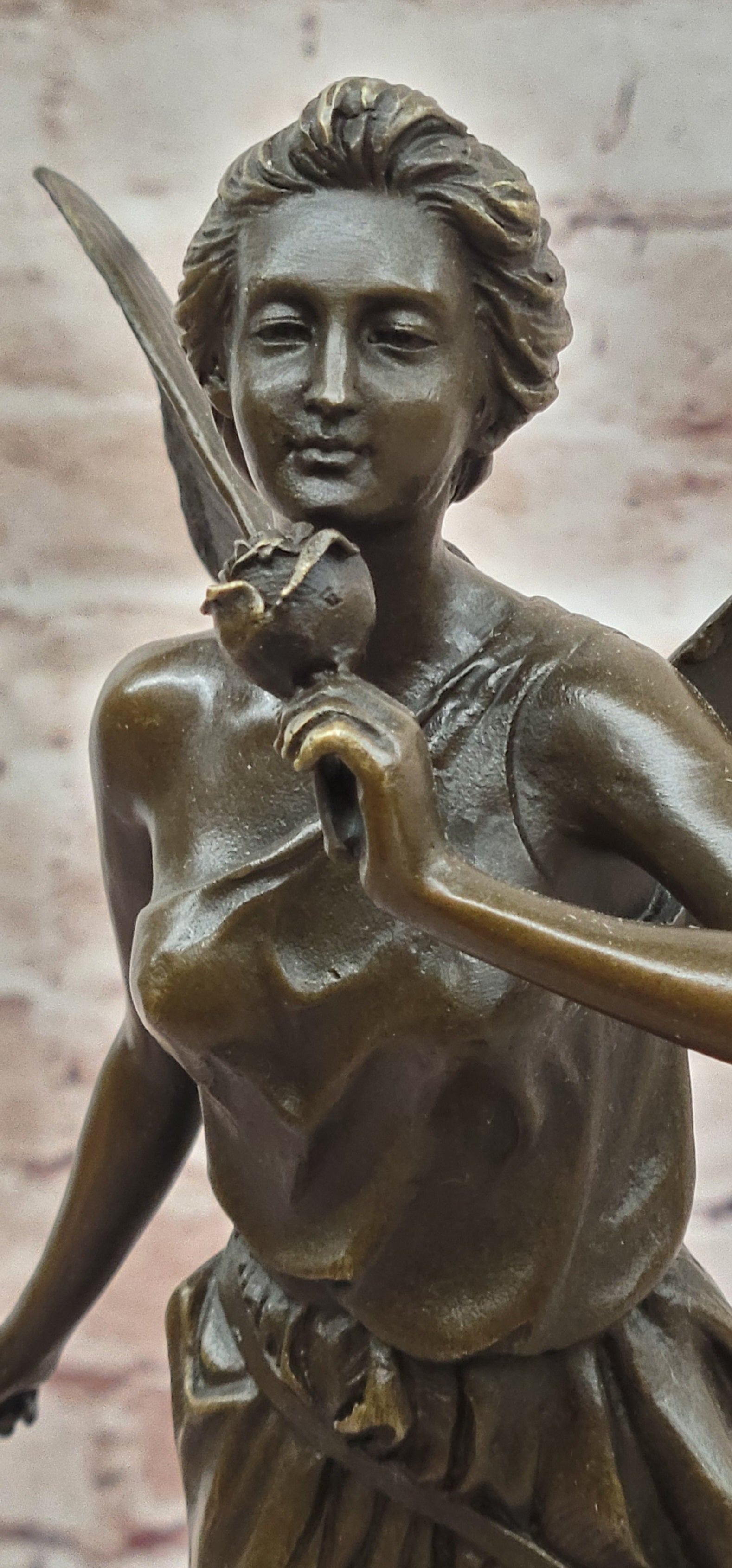 Signed Fairy with Flower Genuine Bronze Sculpture Romantic Gesture Statue