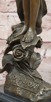 Signed Fairy with Flower Genuine Bronze Sculpture Romantic Gesture Statue