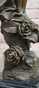 Signed Fairy with Flower Genuine Bronze Sculpture Romantic Gesture Statue