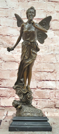 Signed Fairy with Flower Genuine Bronze Sculpture Romantic Gesture Statue