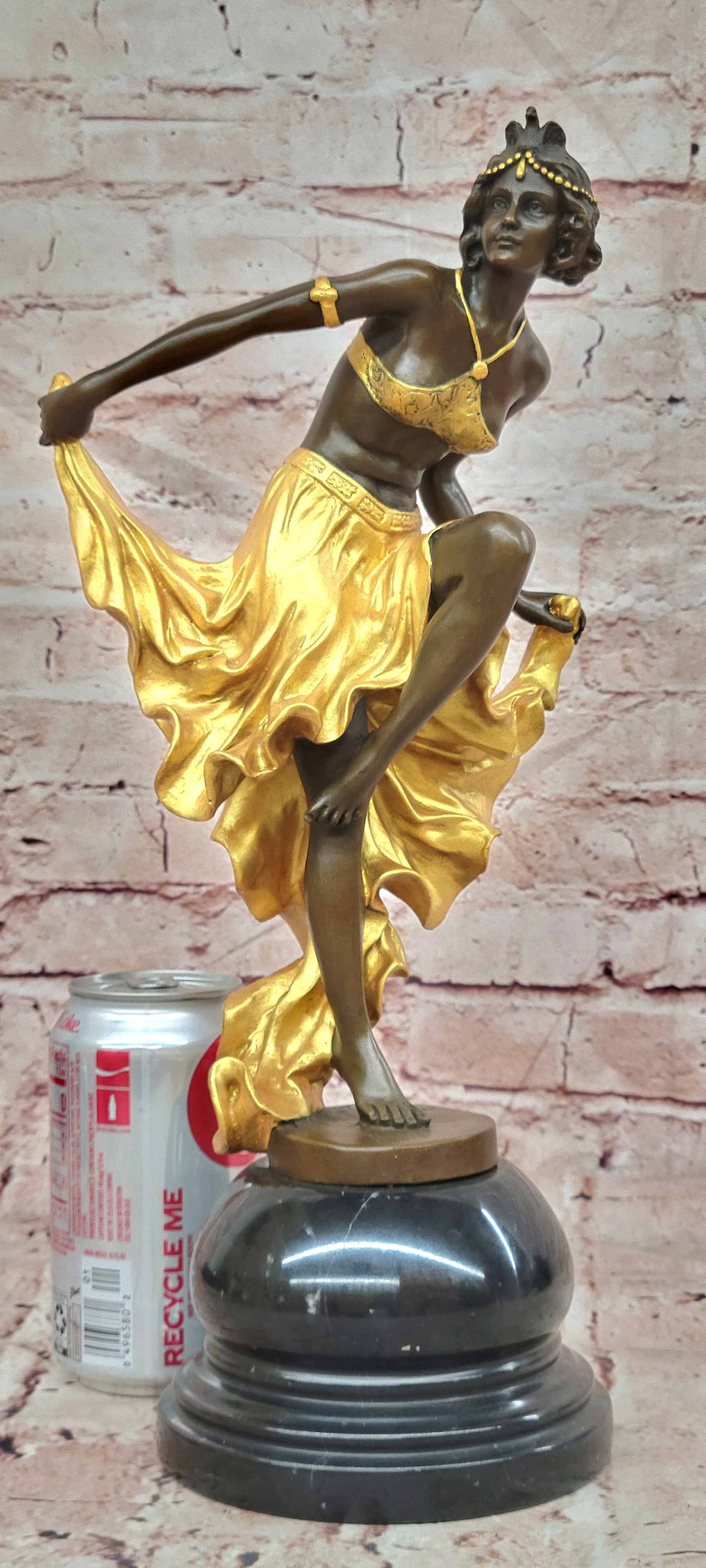Art Deco Quality Bronze Sculpture Figurine Gory Dancer in Gold Cold Painted Large Statue