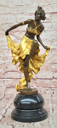 Art Deco Quality Bronze Sculpture Figurine Gory Dancer in Gold Cold Painted Large Statue