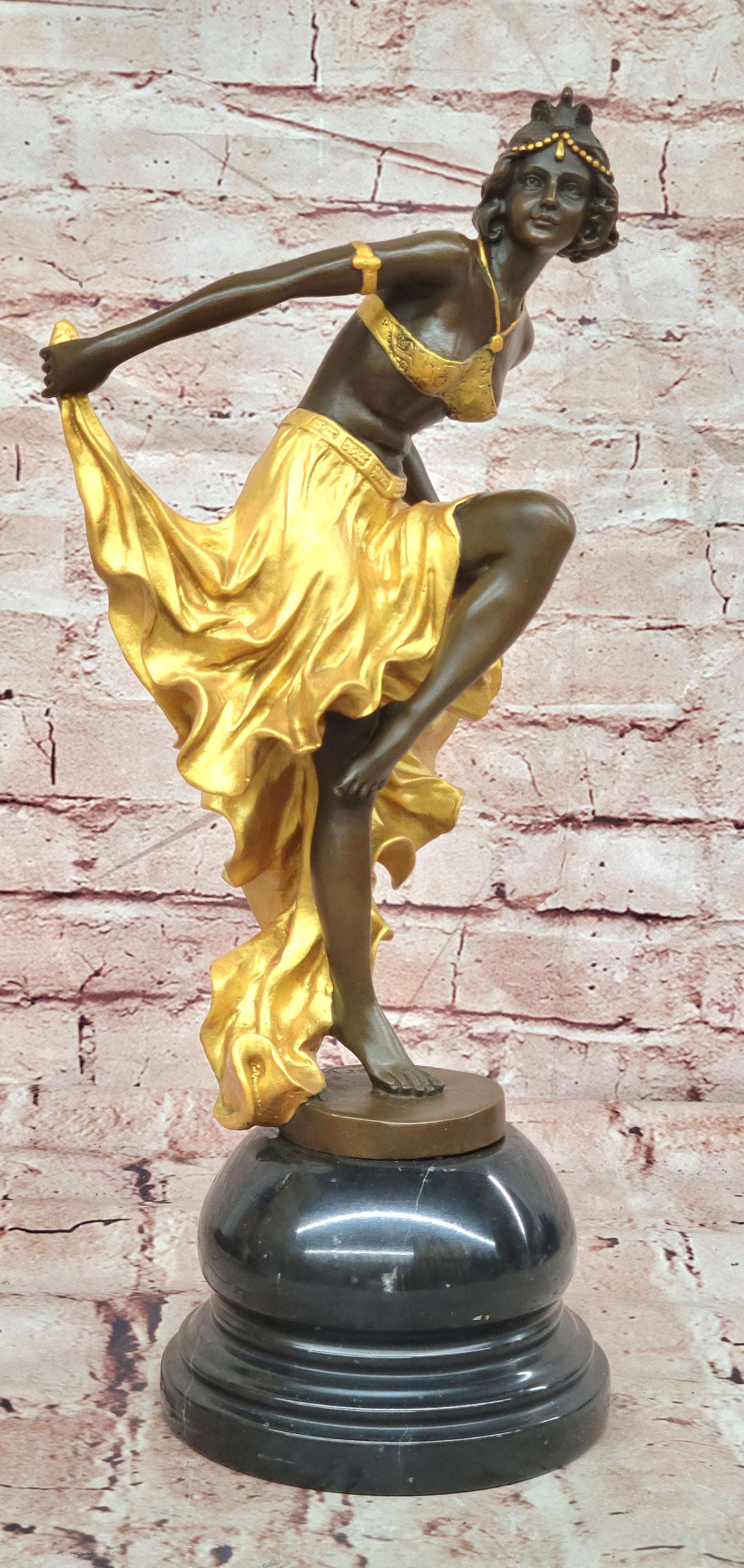 Art Deco Quality Bronze Sculpture Figurine Gory Dancer in Gold Cold Painted Large Statue