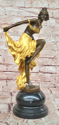 Art Deco Quality Bronze Sculpture Figurine Gory Dancer in Gold Cold Painted Large Statue