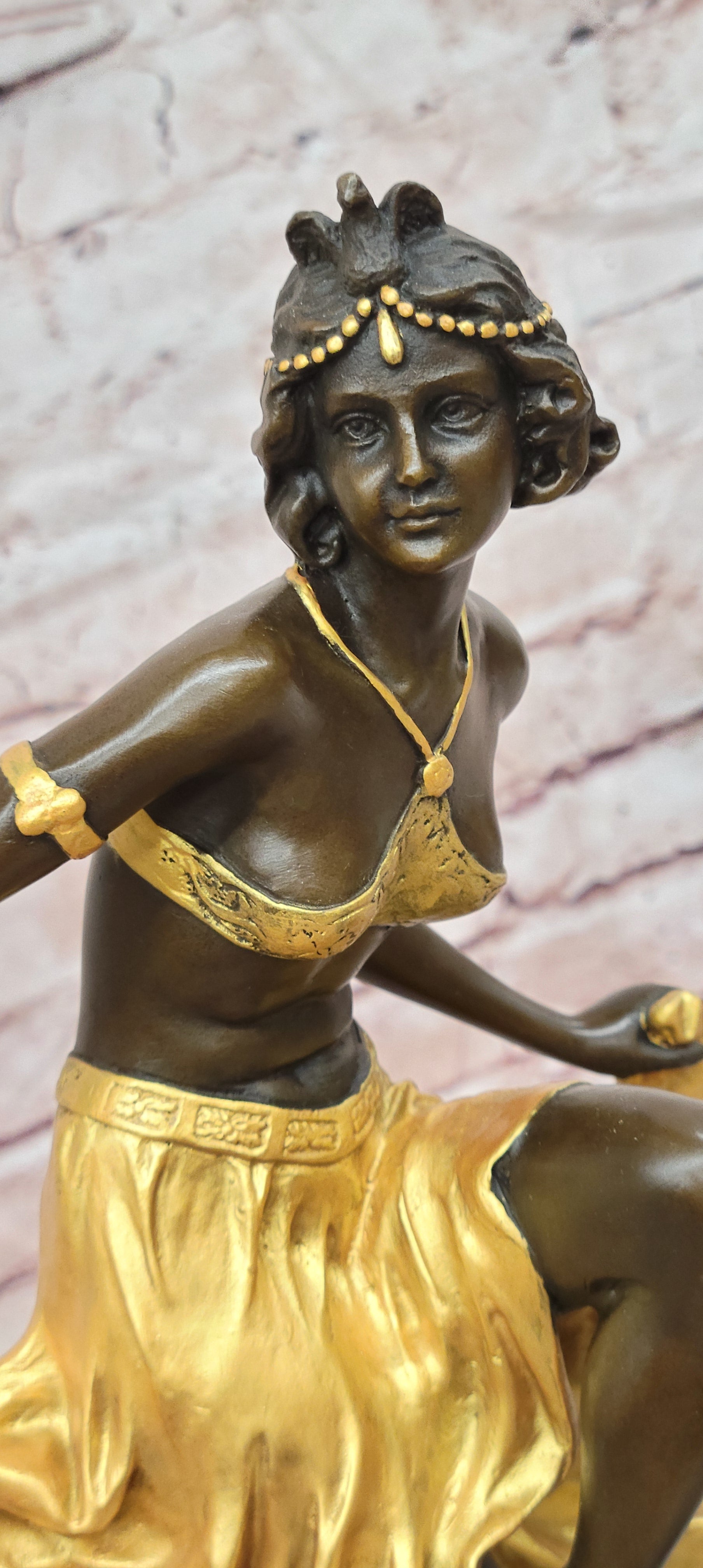 Art Deco Quality Bronze Sculpture Figurine Gory Dancer in Gold Cold Painted Large Statue