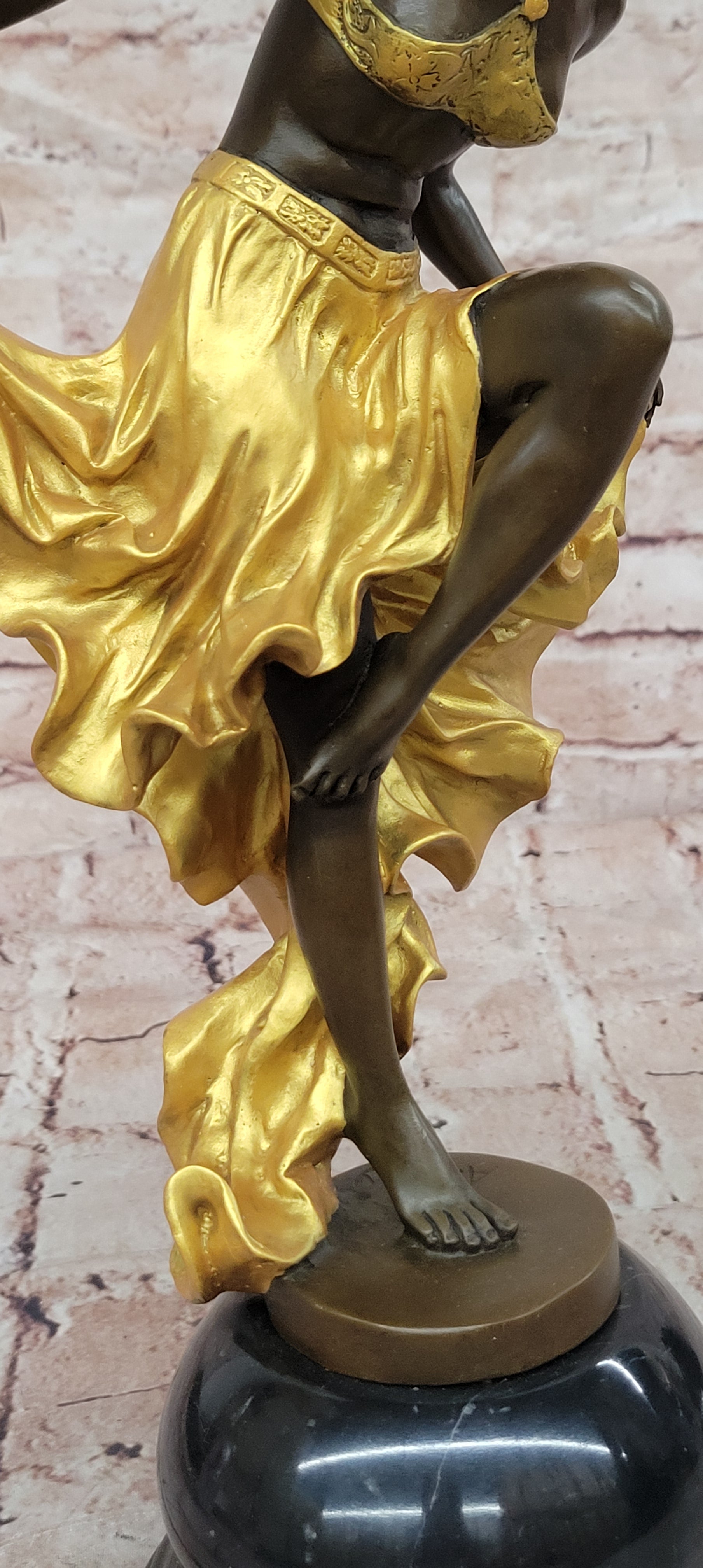 Art Deco Quality Bronze Sculpture Figurine Gory Dancer in Gold Cold Painted Large Statue