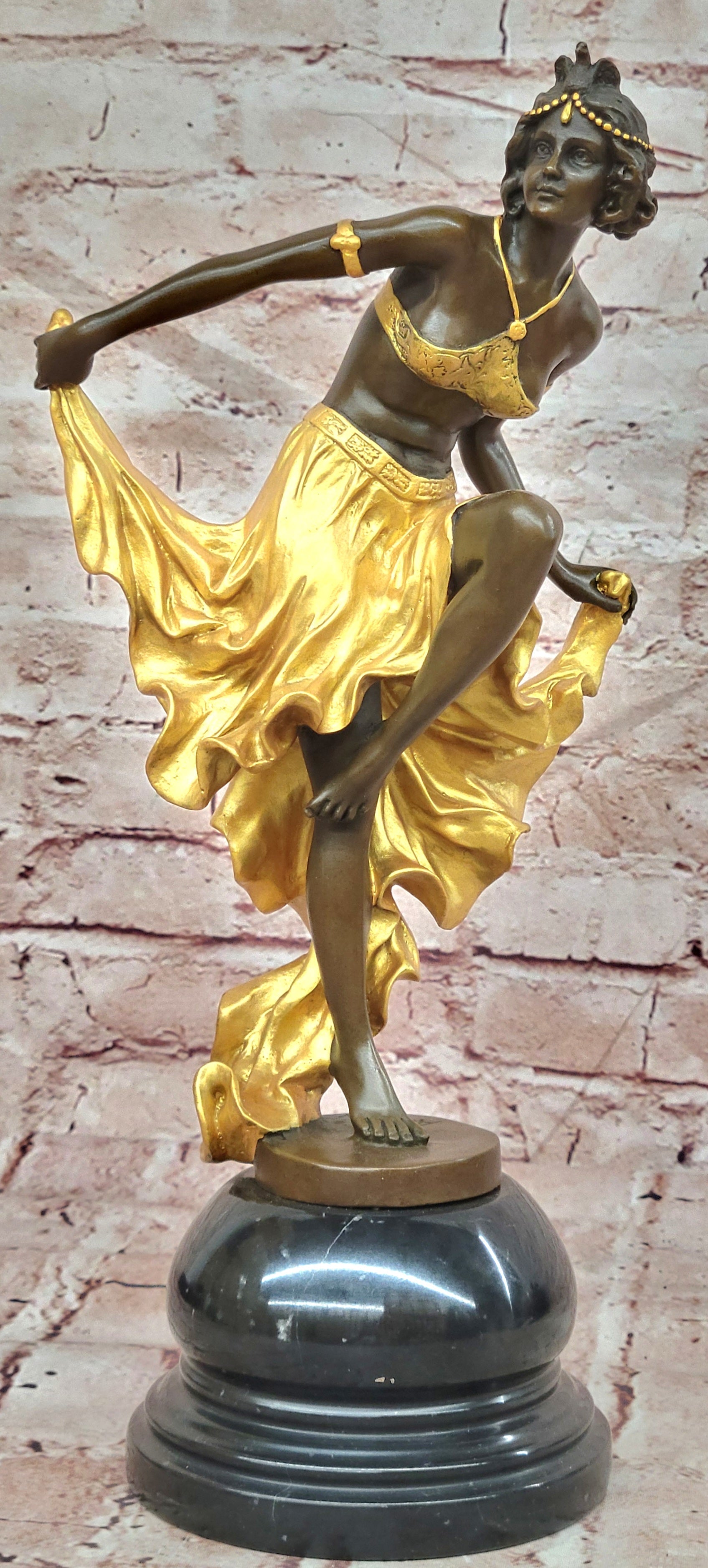 Art Deco Quality Bronze Sculpture Figurine Gory Dancer in Gold Cold Painted Large Statue