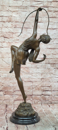 Signed Mirval Extra Large Art Deco Figurine Diana the Huntress with Bow Bronze Sculpture
