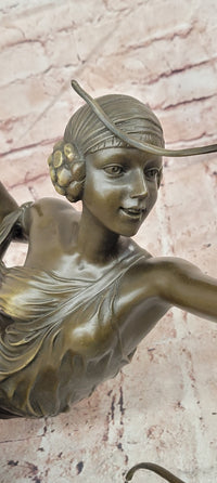 Signed Mirval Extra Large Art Deco Figurine Diana the Huntress with Bow Bronze Sculpture