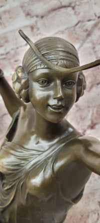 Signed Mirval Extra Large Art Deco Figurine Diana the Huntress with Bow Bronze Sculpture