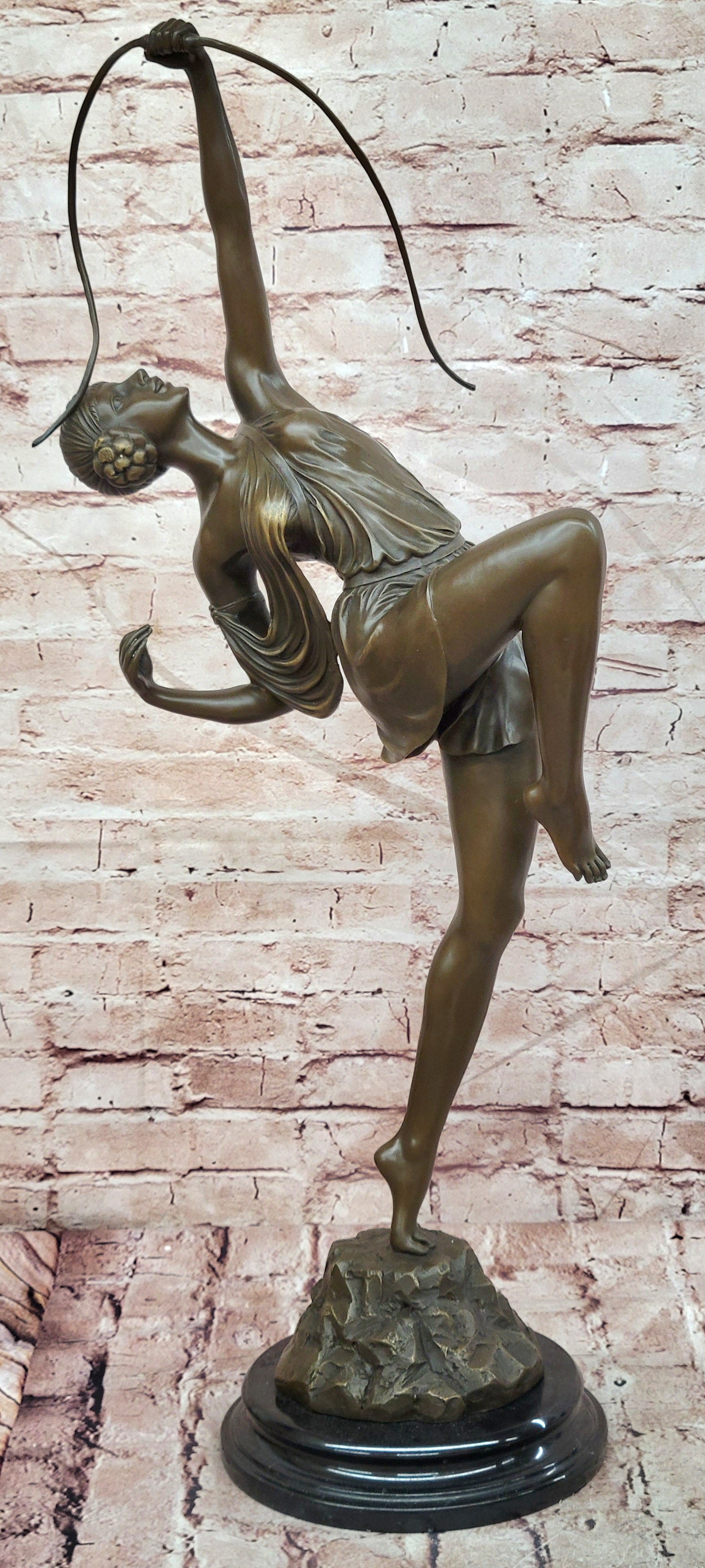 Signed Mirval Extra Large Art Deco Figurine Diana the Huntress with Bow Bronze Sculpture