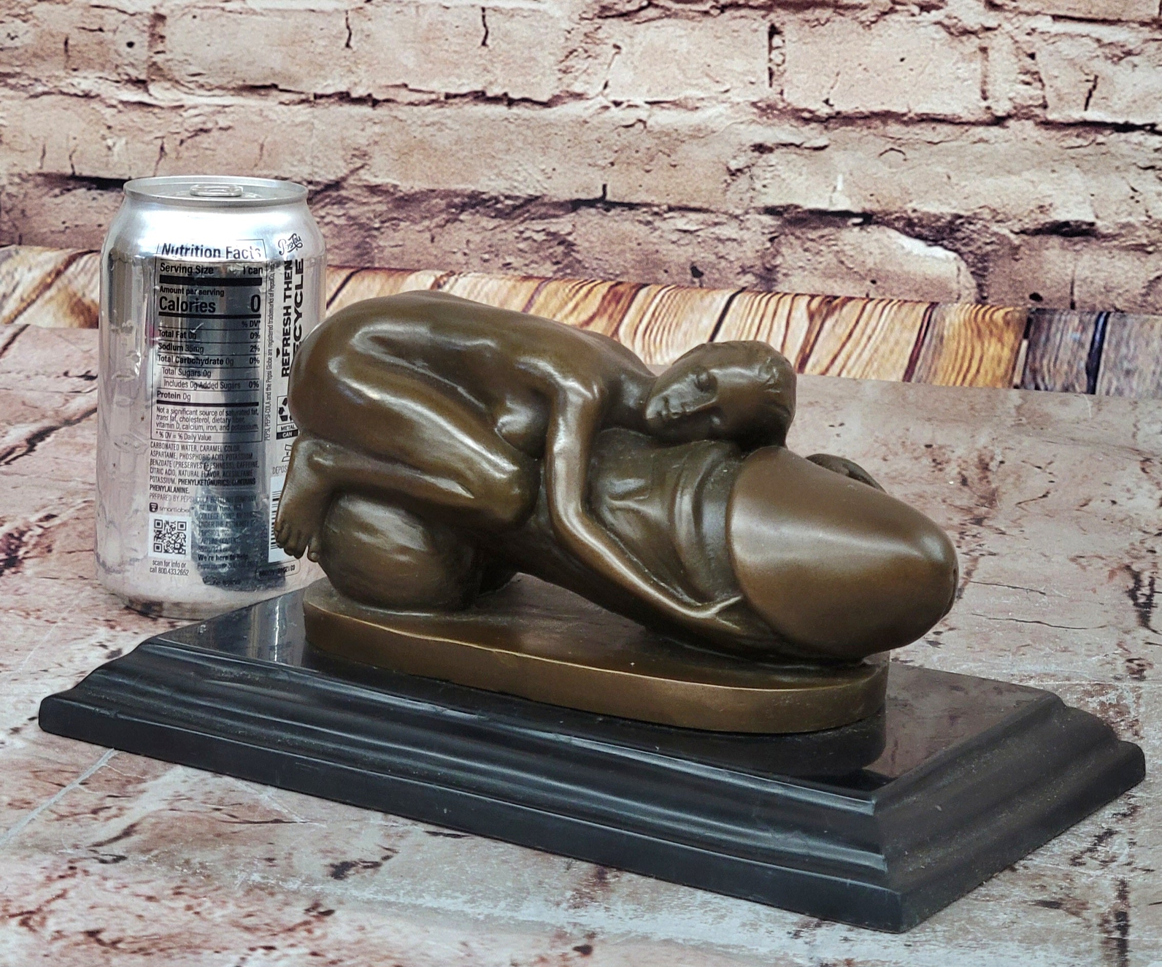 Erotic Surrealist Bronze Sculpture of Nude Woman Embracing Phallus