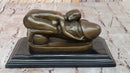 Erotic Surrealist Bronze Sculpture of Nude Woman Embracing Phallus