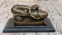 Erotic Surrealist Bronze Sculpture of Nude Woman Embracing Phallus