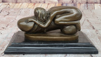 Erotic Surrealist Bronze Sculpture of Nude Woman Embracing Phallus