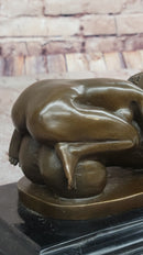 Erotic Surrealist Bronze Sculpture of Nude Woman Embracing Phallus