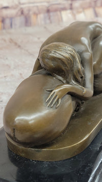 Erotic Surrealist Bronze Sculpture of Nude Woman Embracing Phallus