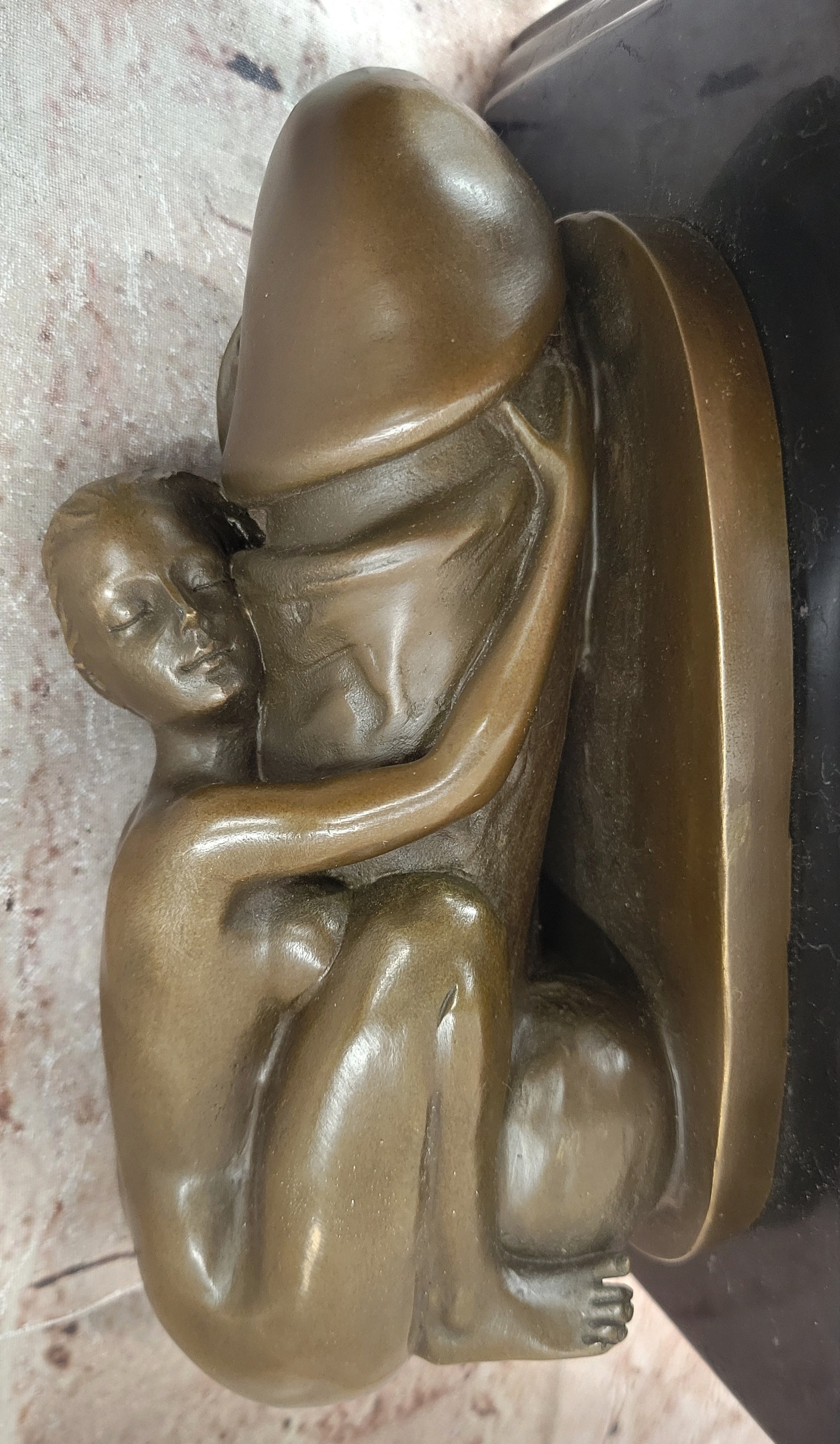 Erotic Surrealist Bronze Sculpture of Nude Woman Embracing Phallus