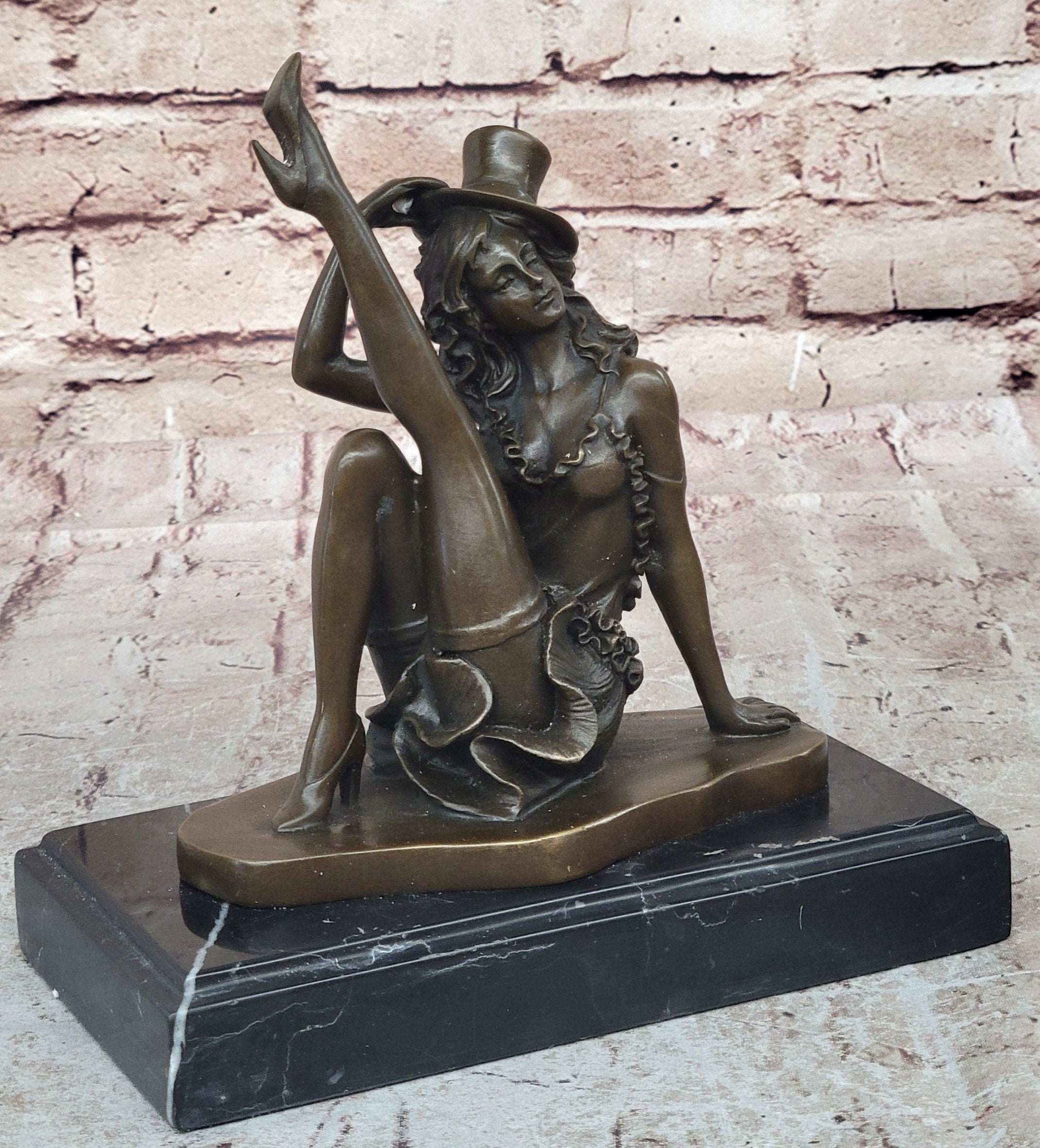 Sexy Burlesque Dancer Bronze Sculpture Art Deco Marble Figure