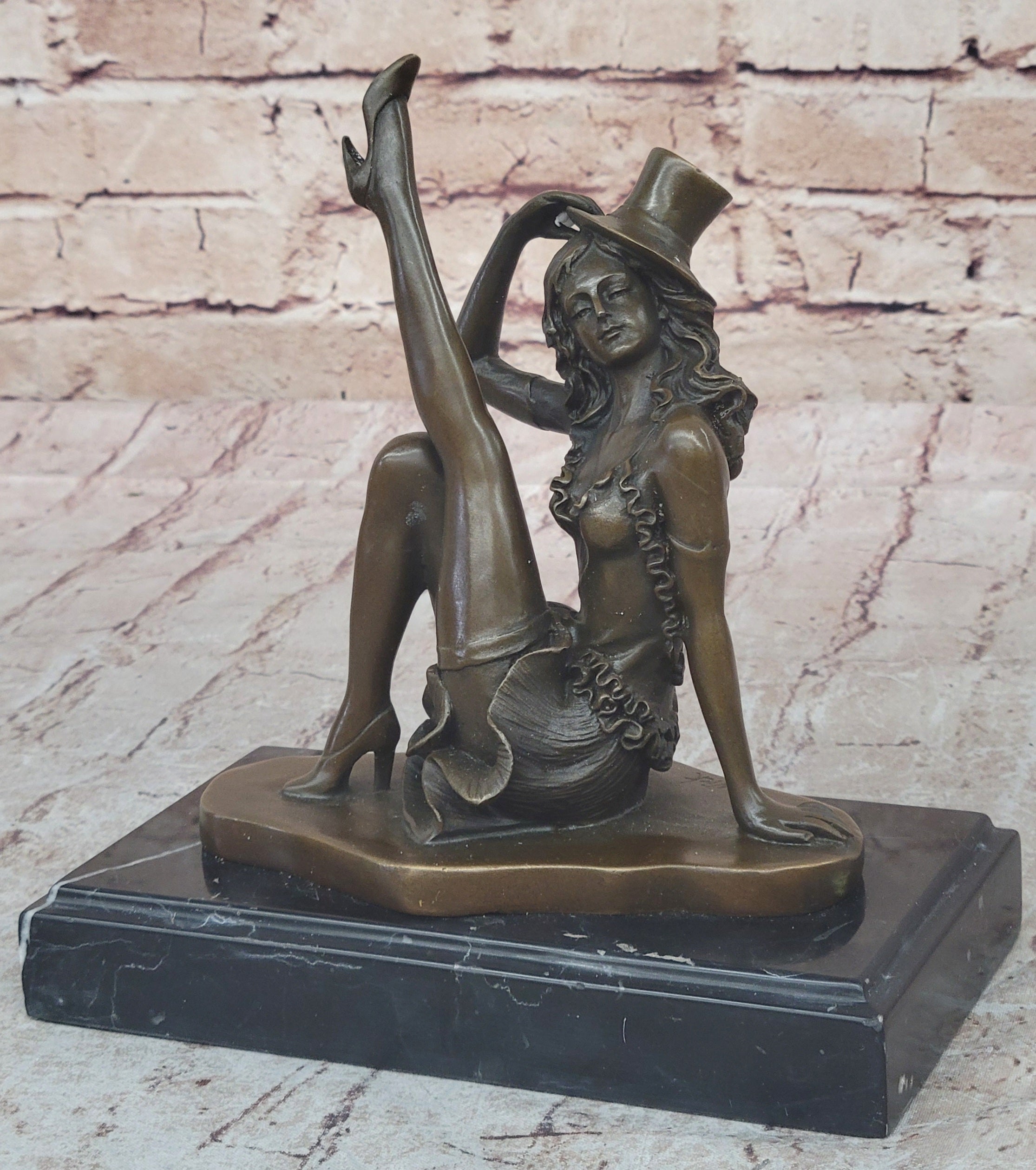 Sexy Burlesque Dancer Bronze Sculpture Art Deco Marble Figure