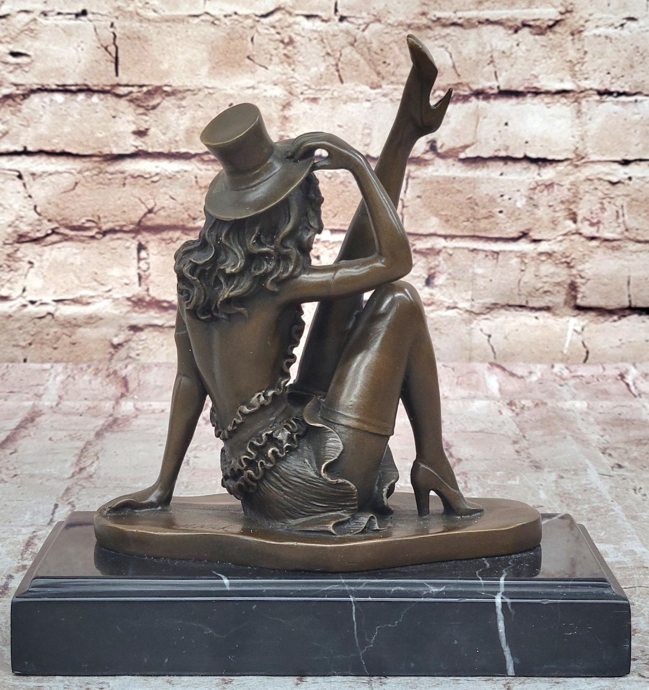 Sexy Burlesque Dancer Bronze Sculpture Art Deco Marble Figure