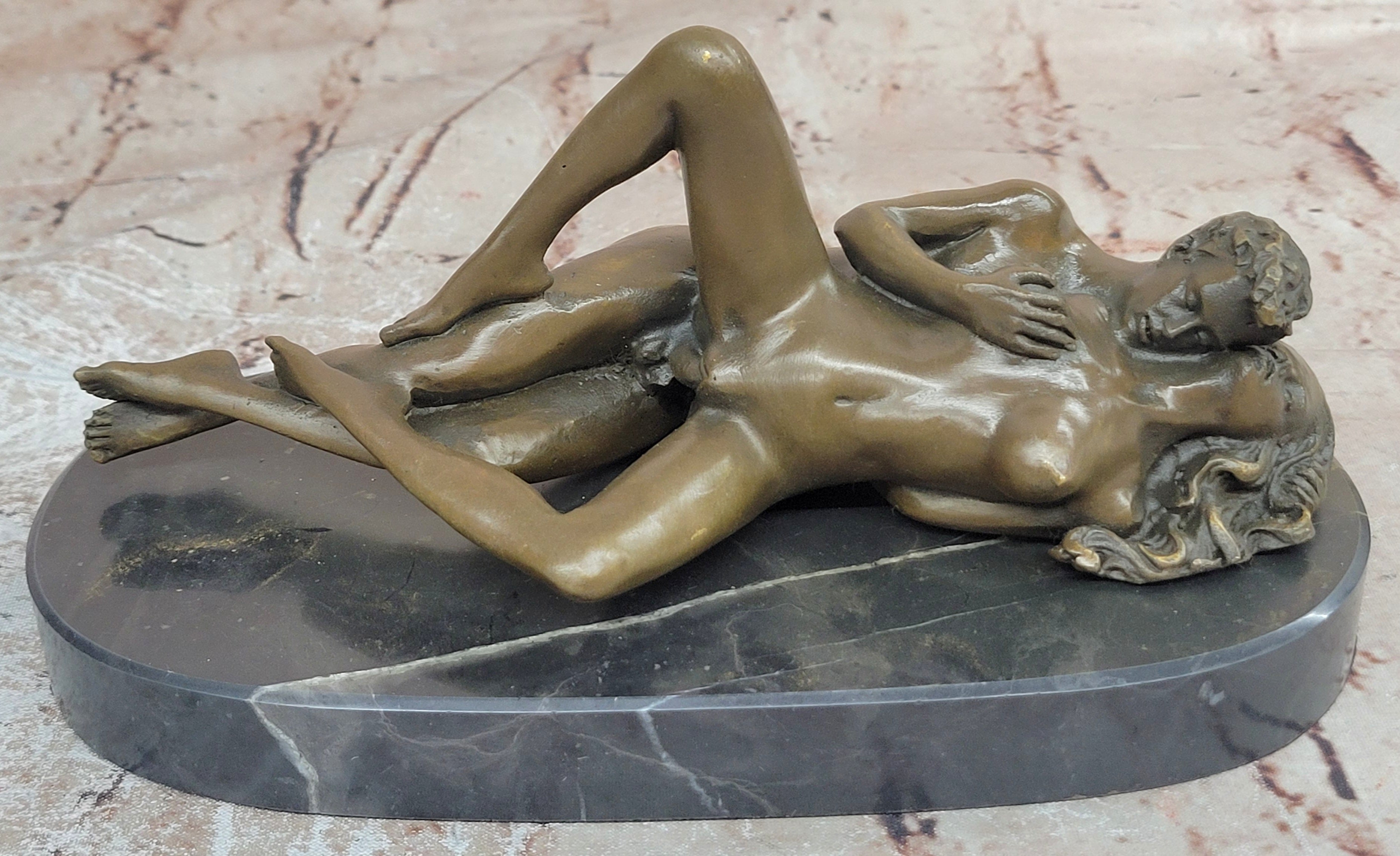 Nude Couple Sexual Embrace- Bronze Sculpture on Marble Base Erotic Art