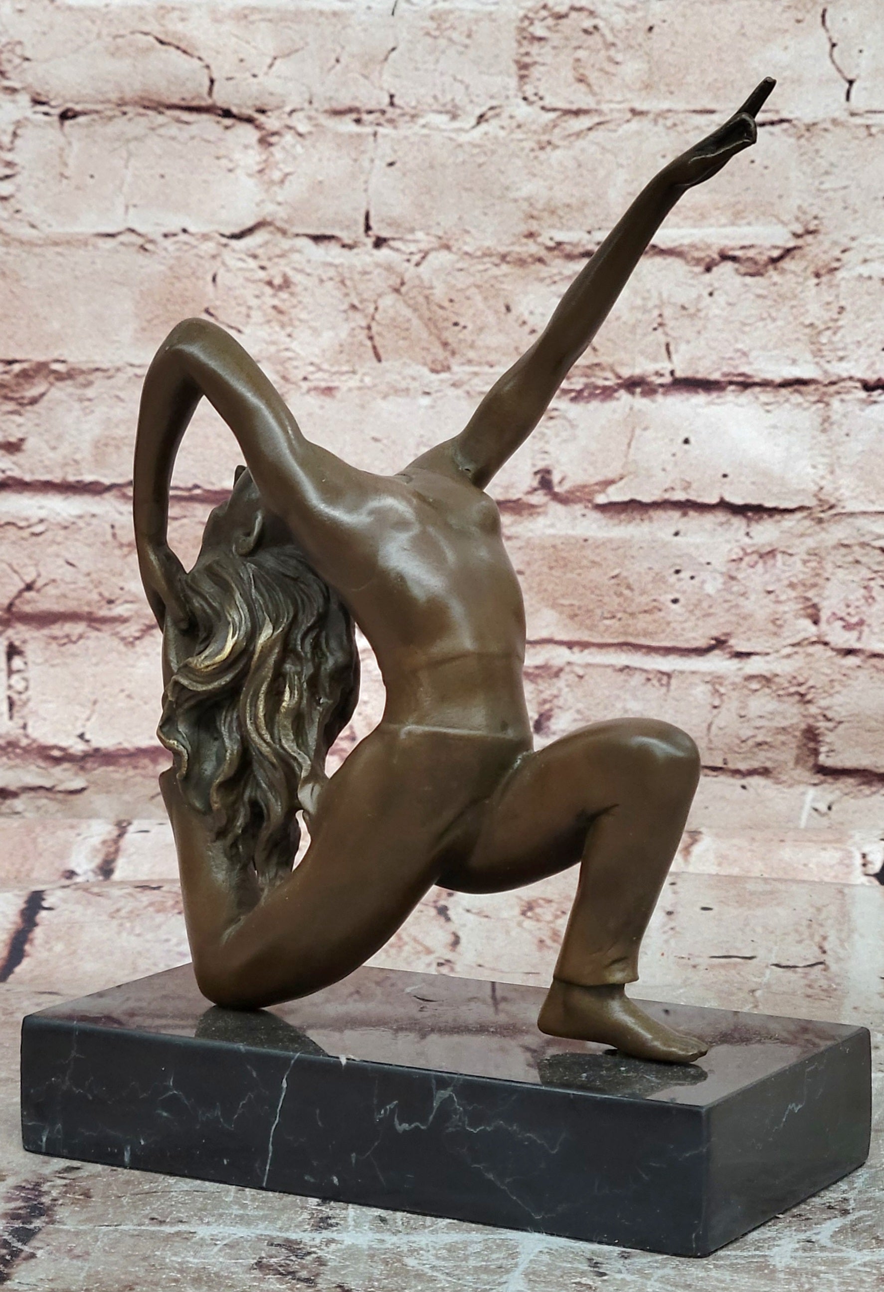 Signed Original Pascal Delor Female Gymnast Woman Bronze Sculpture Statue