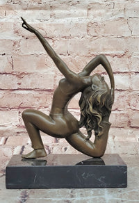 Signed Original Pascal Delor Female Gymnast Woman Bronze Sculpture Statue