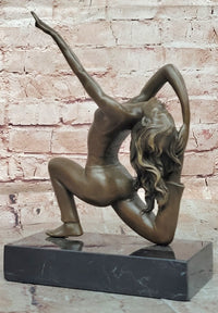 Signed Original Pascal Delor Female Gymnast Woman Bronze Sculpture Statue