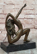 Signed Original Pascal Delor Female Gymnast Woman Bronze Sculpture Statue