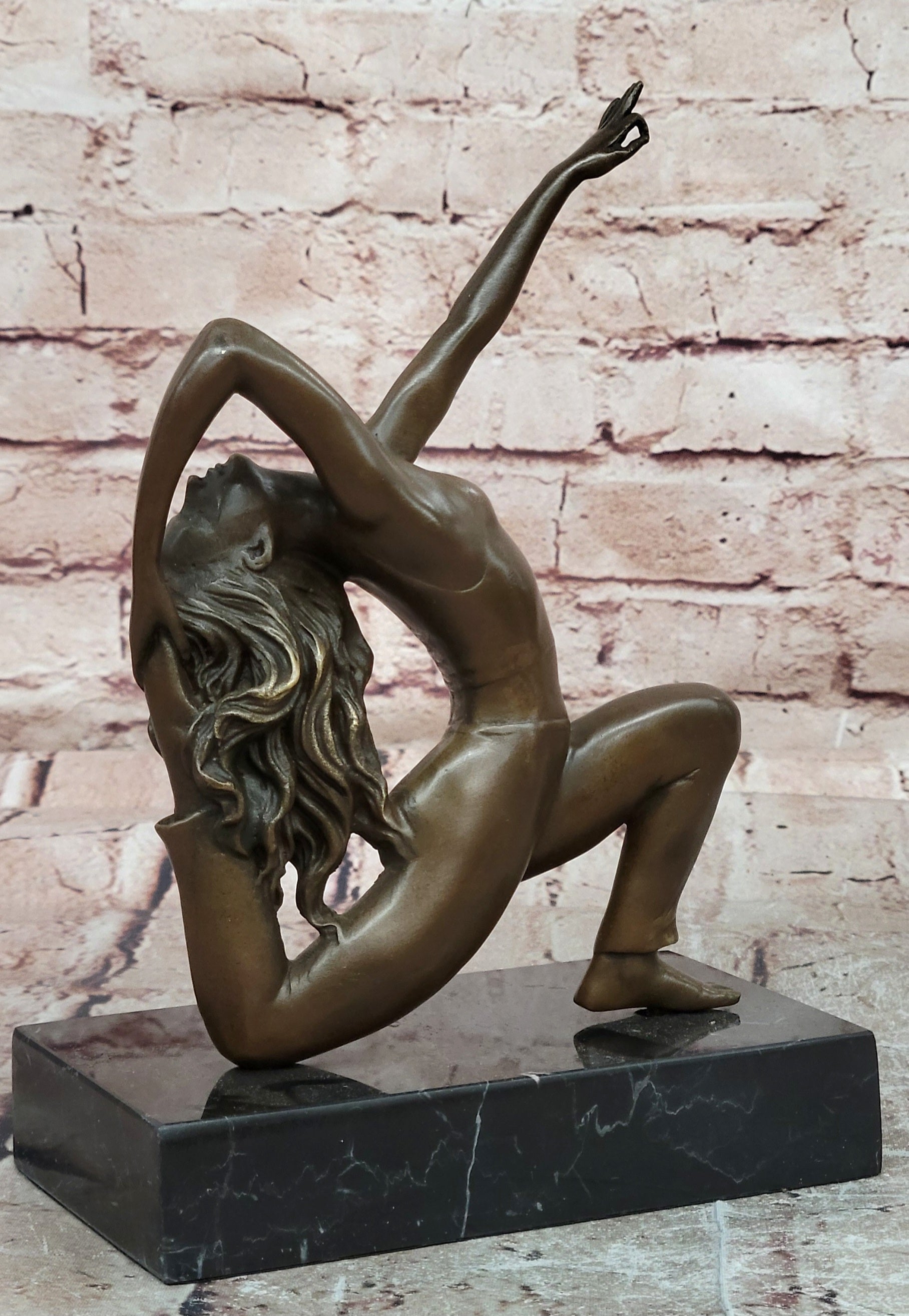 Signed Original Pascal Delor Female Gymnast Woman Bronze Sculpture Statue