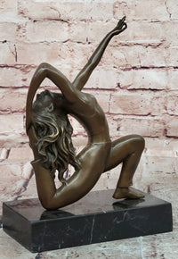 Signed Original Pascal Delor Female Gymnast Woman Bronze Sculpture Statue
