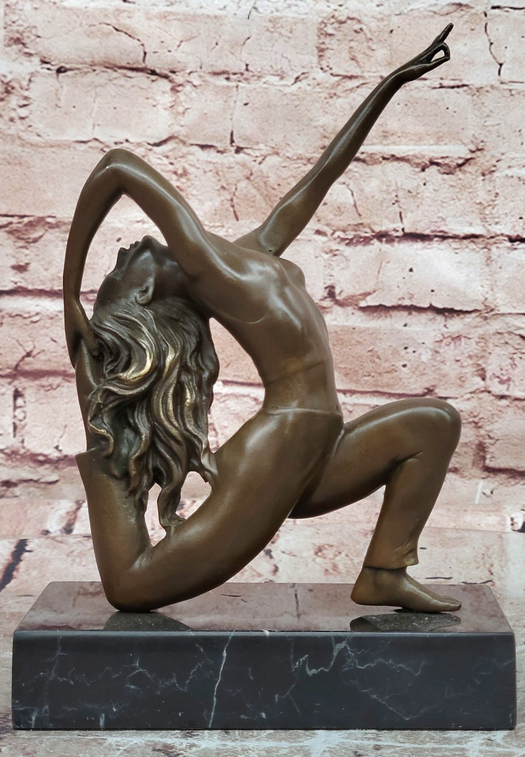 Signed Original Pascal Delor Female Gymnast Woman Bronze Sculpture Statue