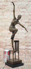 Bronze Sculpture Statue Decor Statues Girl Dance Standing on Chair by Patoue