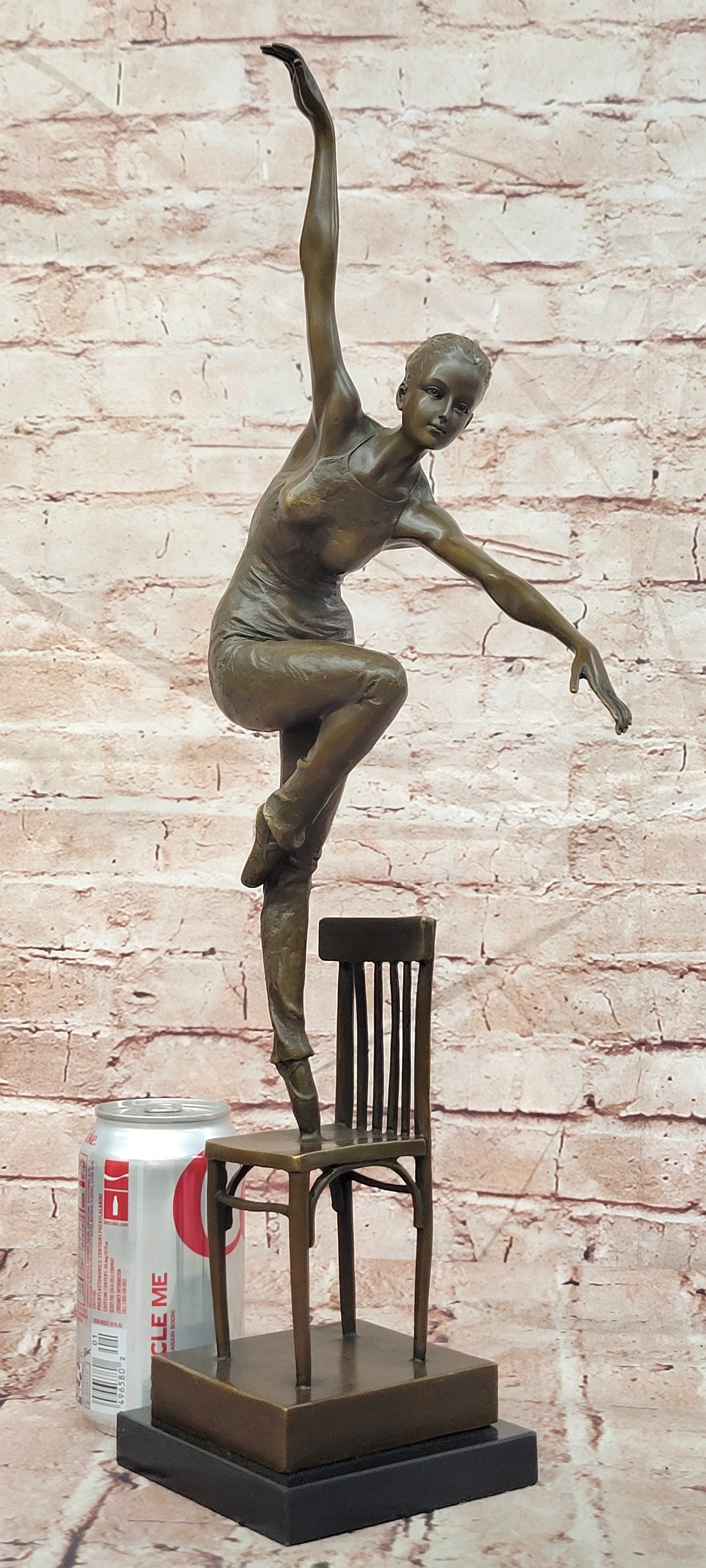 Bronze Sculpture Statue Decor Statues Girl Dance Standing on Chair by Patoue