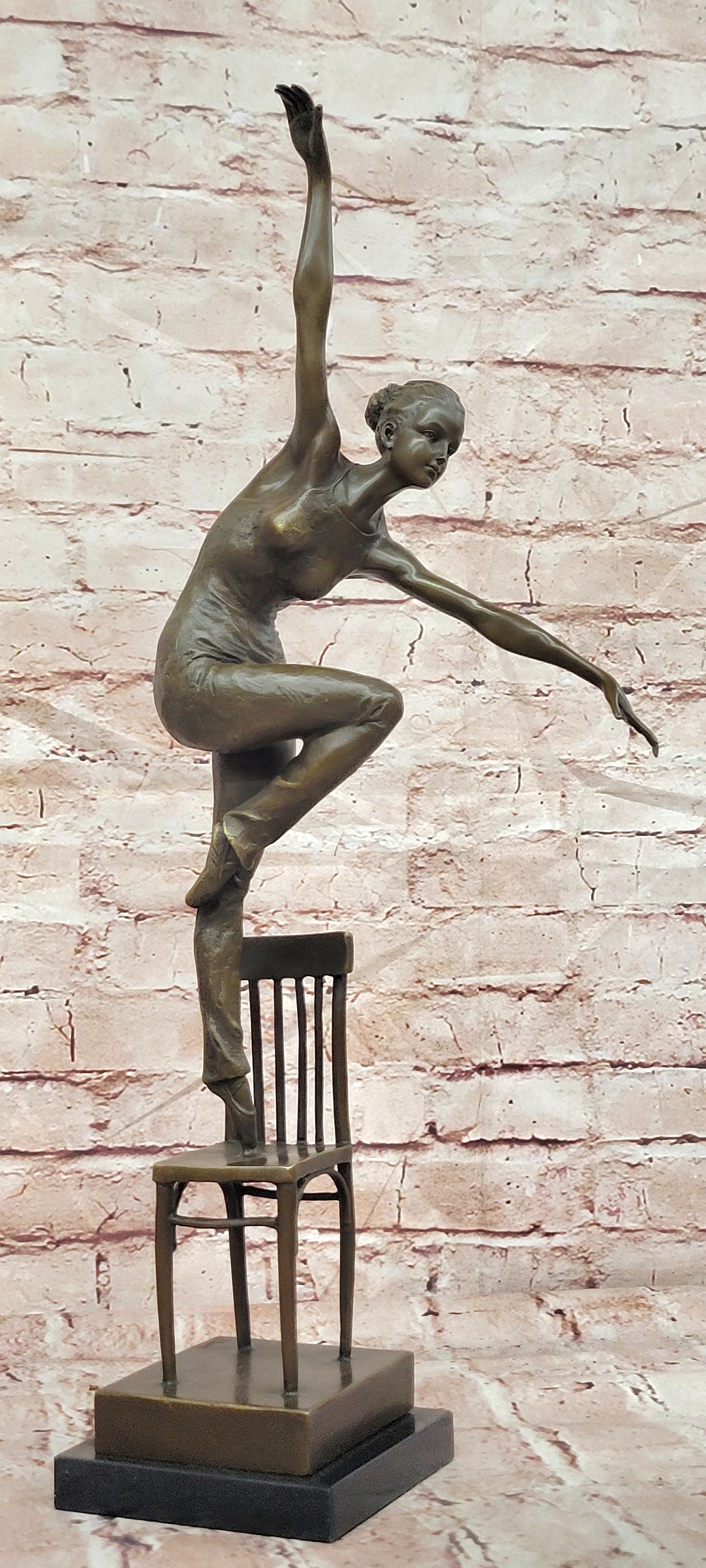 Bronze Sculpture Statue Decor Statues Girl Dance Standing on Chair by Patoue