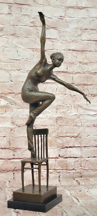 Bronze Sculpture Statue Decor Statues Girl Dance Standing on Chair by Patoue