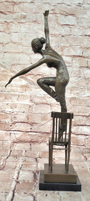 Bronze Sculpture Statue Decor Statues Girl Dance Standing on Chair by Patoue