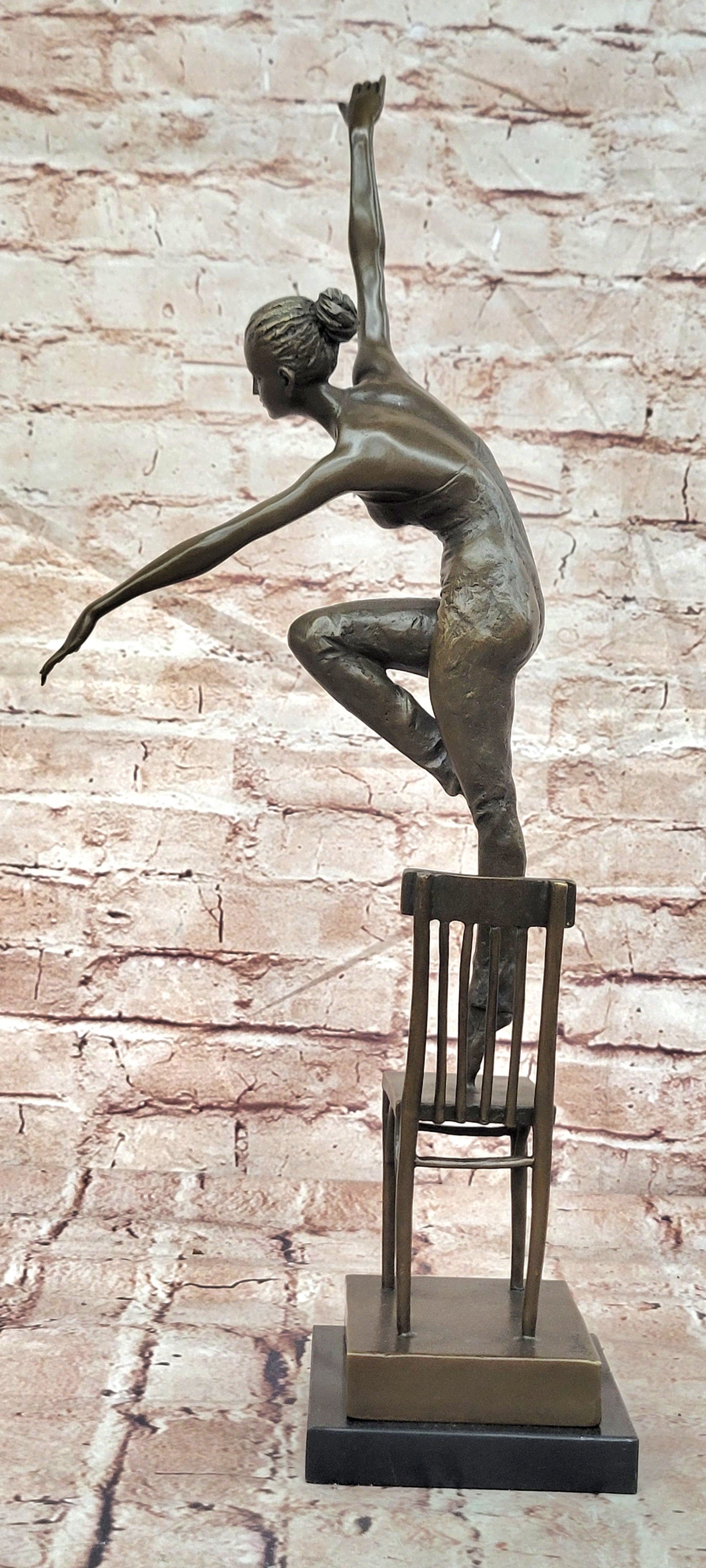 Bronze Sculpture Statue Decor Statues Girl Dance Standing on Chair by Patoue