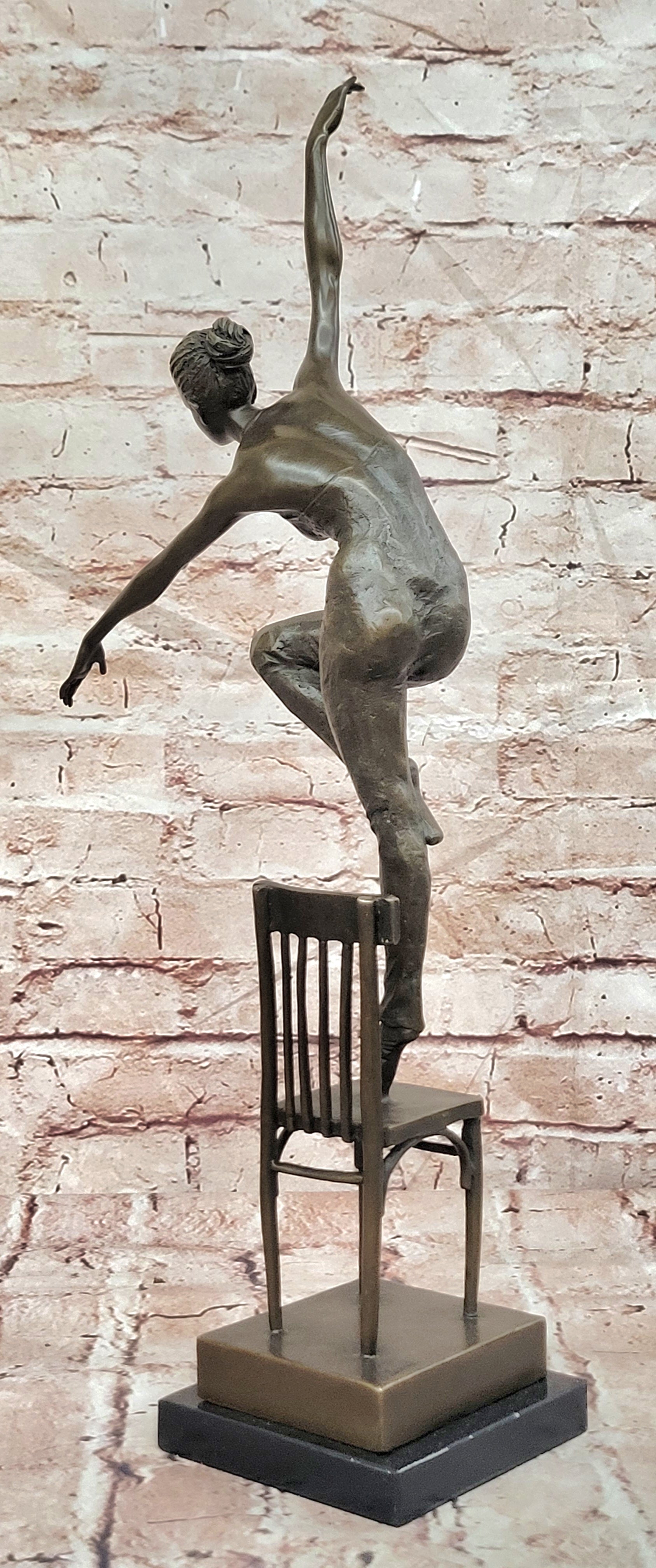 Bronze Sculpture Statue Decor Statues Girl Dance Standing on Chair by Patoue