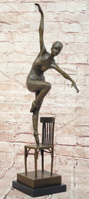 Bronze Sculpture Statue Decor Statues Girl Dance Standing on Chair by Patoue